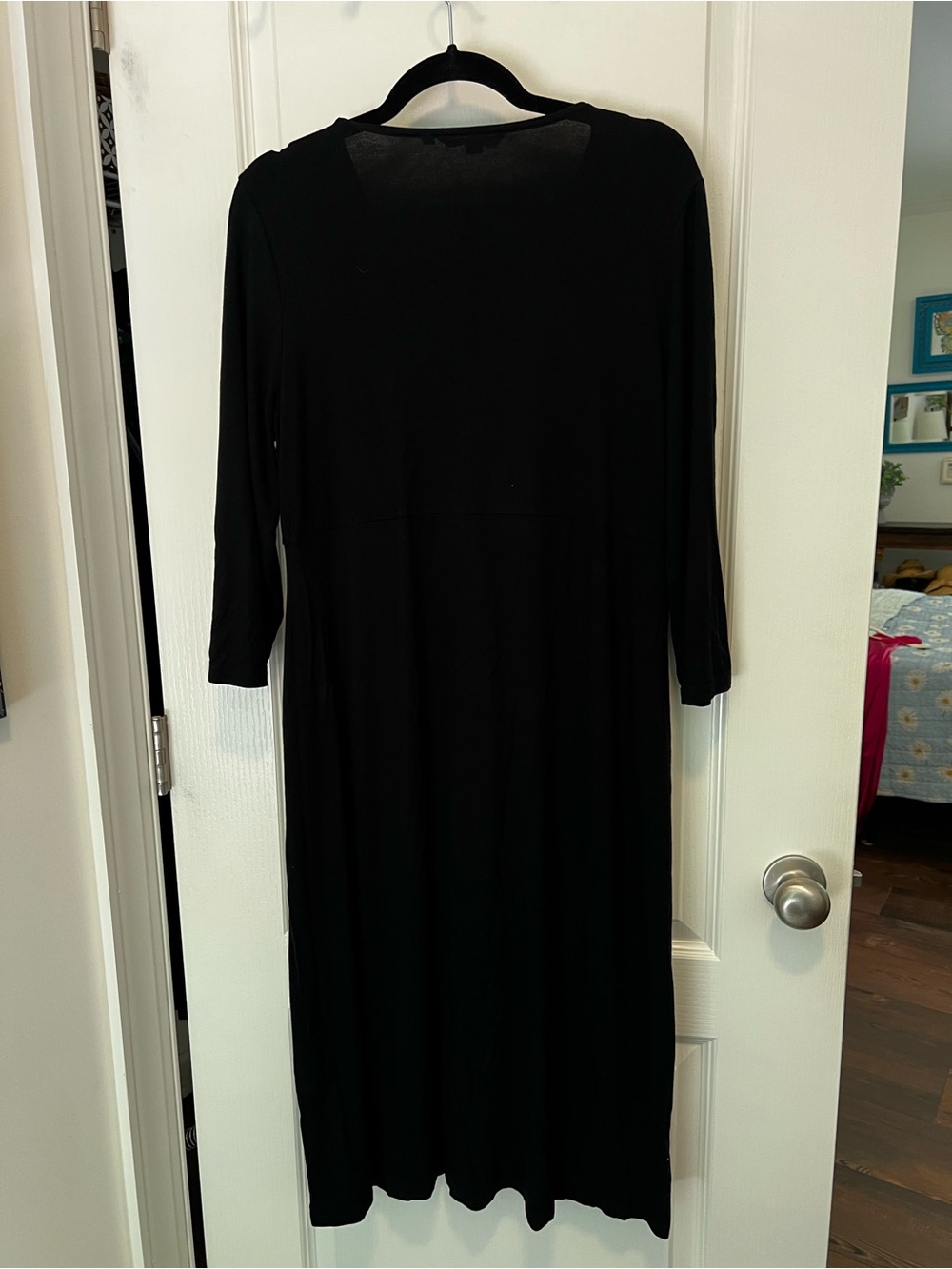 BODEN Black Draped V-Neck Maxi Dress with 3/4 Sleeves Size 16 long - Picture 5 of 12
